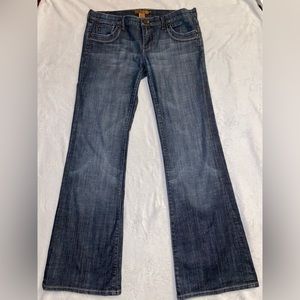 Arden B Wide Leg Flare Jeans Women's Size 31 Low-Mid Rise Dark Wash With Pockets